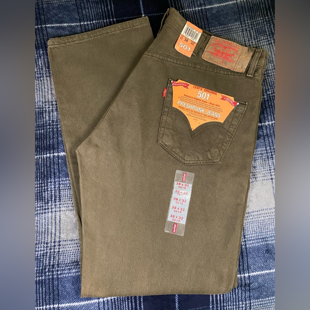 👖Vintage Levi's® Men's 501®Original Fit Jeans 501-0649 -Olive Green- Size 38x32